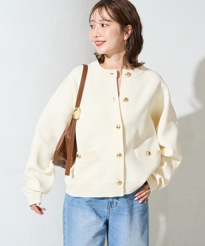 金ボタン ニット カーディガン【限定展開】