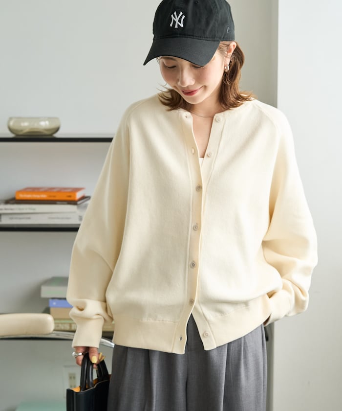 スウェットライク ニット ボタン カーディガン【限定展開】