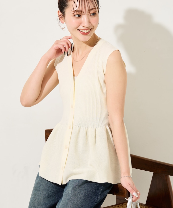 サマーニット ペプラム ノースリーブ ボタン ベスト【限定展開】