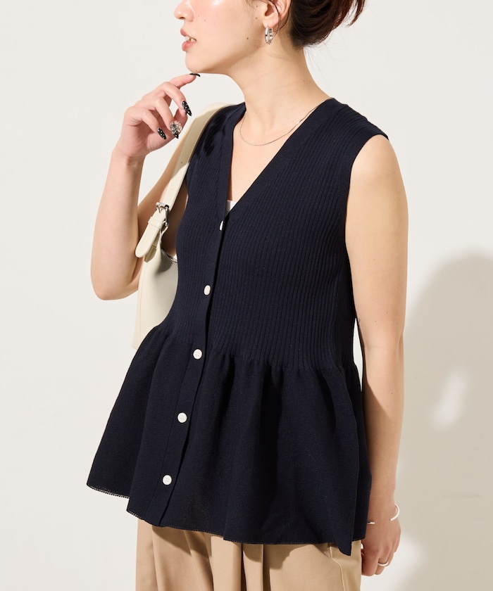 サマーニット ペプラム ノースリーブ ボタン ベスト【限定展開】