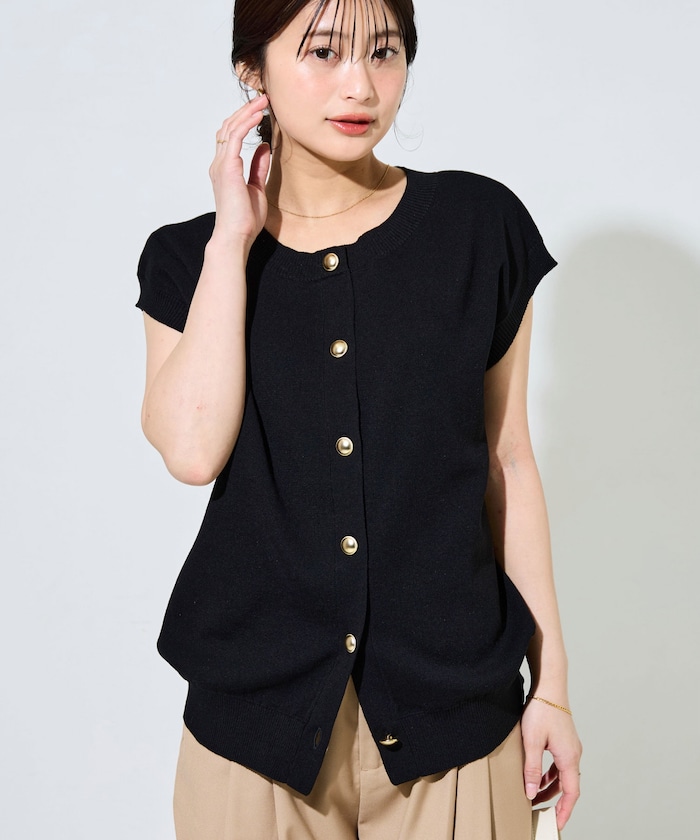 サマーニット 金ボタン クルーネック ベスト【限定展開】