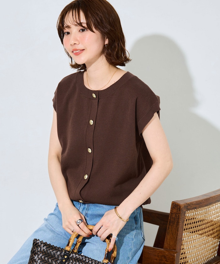 サマーニット 金ボタン クルーネック ベスト【限定展開】