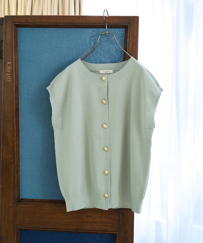 サマーニット 金ボタン クルーネック ベスト【限定展開】