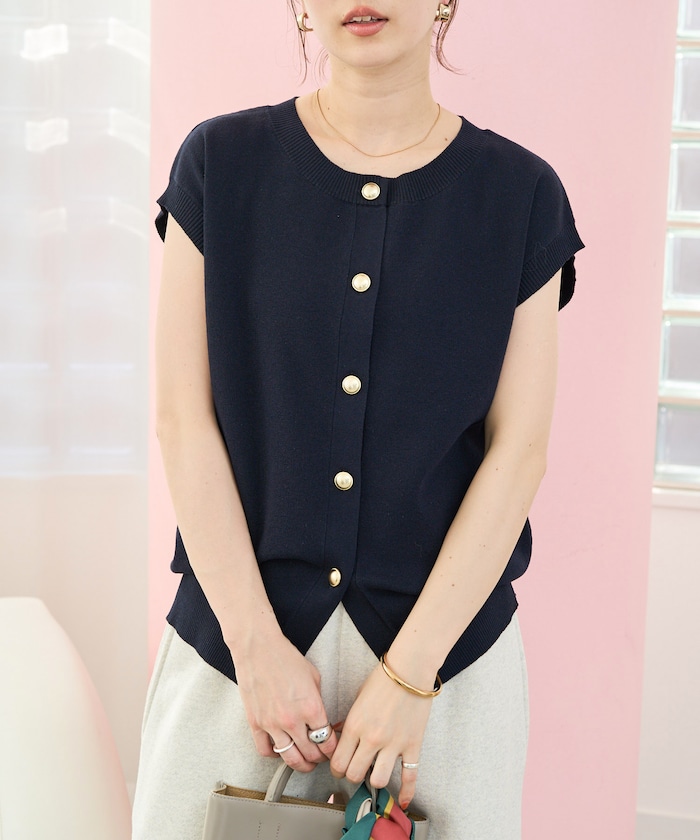 サマーニット 金ボタン クルーネック ベスト【限定展開】