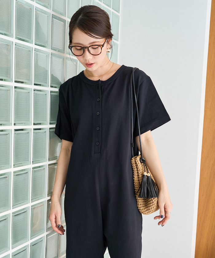 FREAK'S STORE/リラックス フロント ボタン 半袖 オールインワン