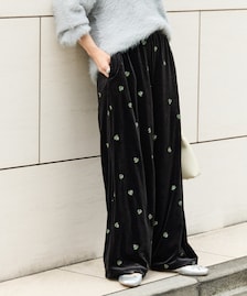 ベロア 花柄 刺繍 イージーパンツ【限定展開】