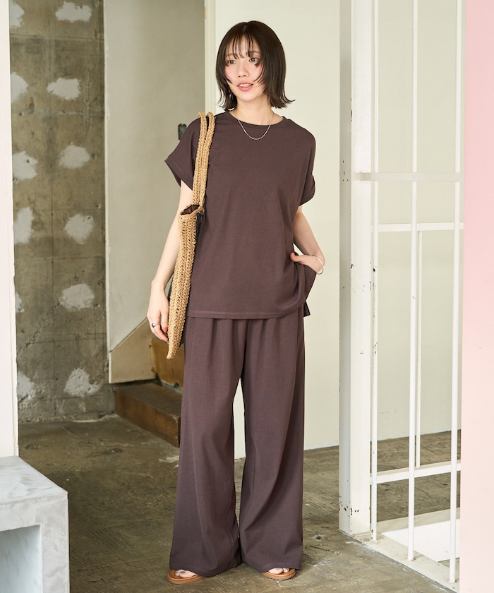 ハイツイスト フレンチ スリーブ セットアップ(Tシャツ・ワイドパンツ)【限定展開】