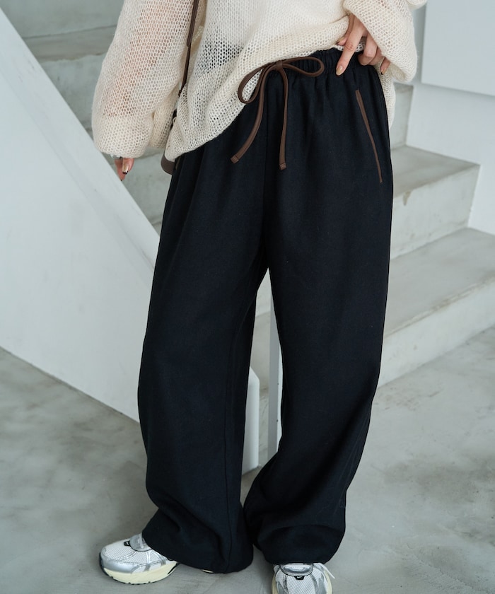 ウールタッチ パイピング ルーズ パンツ【限定展開】
