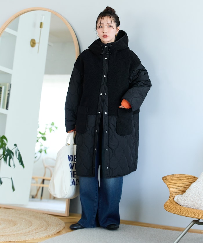 ✨ハンティングロングコート✨ FREAK'S STORE/ボア×キルティング 切り替え ロングコート【限定