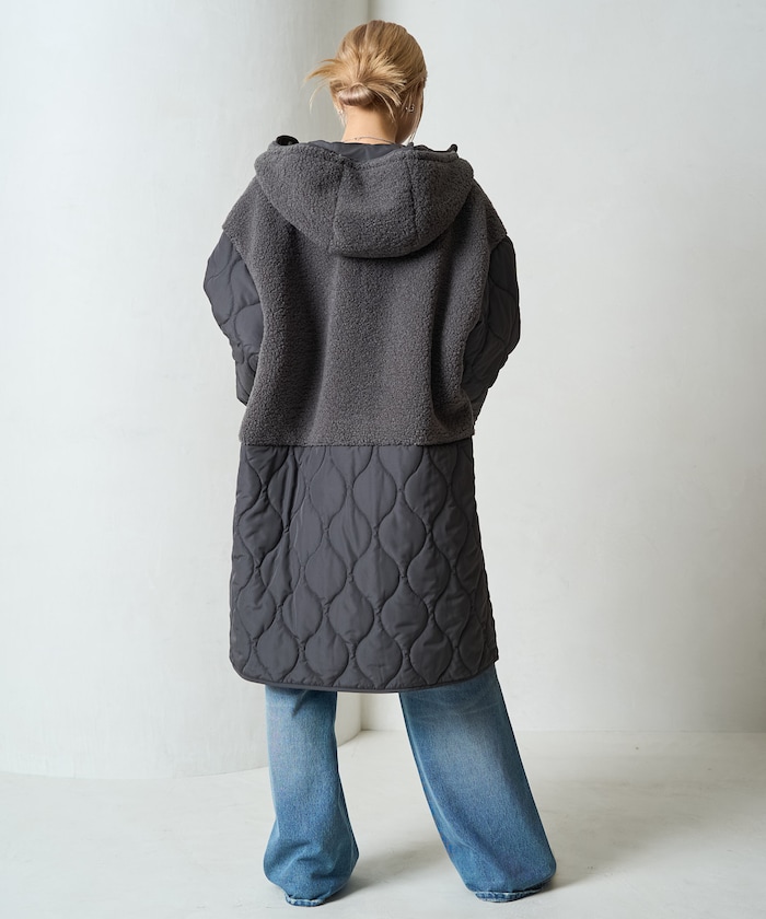 FREAK'S STORE/ボア×キルティング 切り替え ロングコート【限定