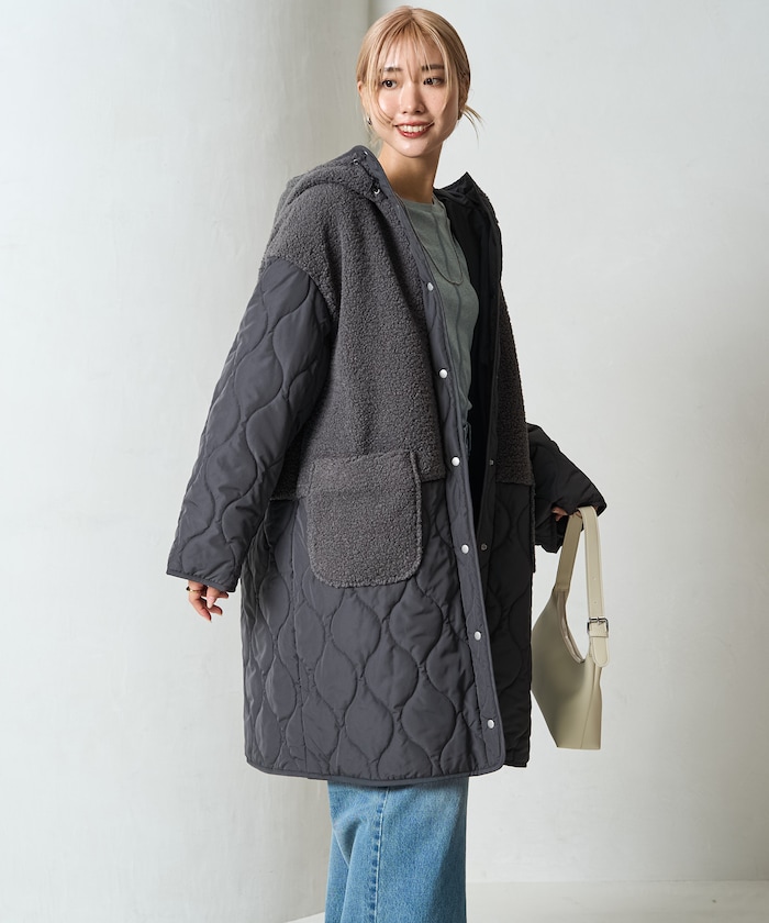 逆巻カナト　ロングクッション　ポップアップストア限定 FREAK'S STORE/ボア×キルティング 切り替え ロングコート【限定