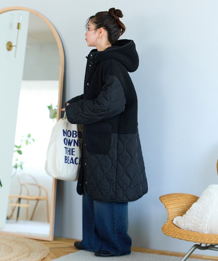 FREAK'S STORE/ボア×キルティング 切り替え ロングコート【限定