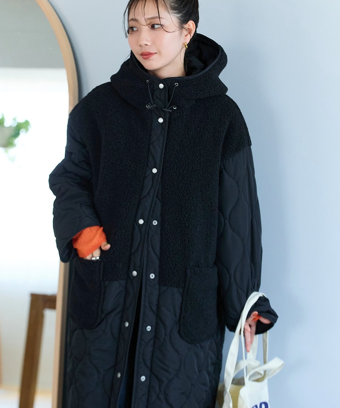 surf-freak！ 定価4万 glamb ボアロングコートＬ FREAK'S STORE/ボア×キルティング 切り替え ロングコート【限定