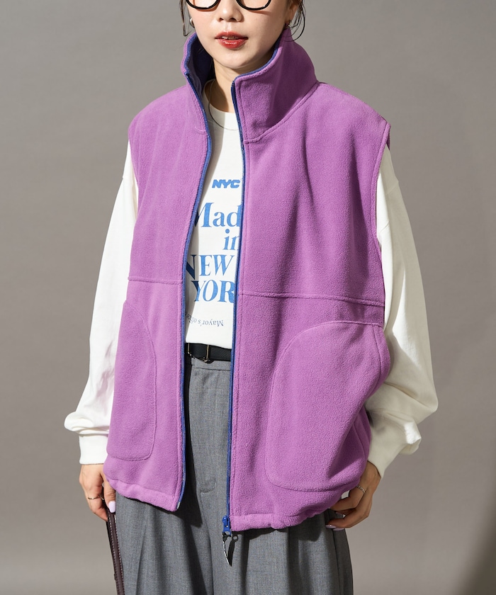 フリース スタンドカラー ルーズ ベスト【限定展開】