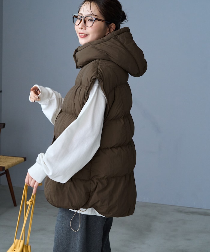 鋪棉蓬鬆連帽背心