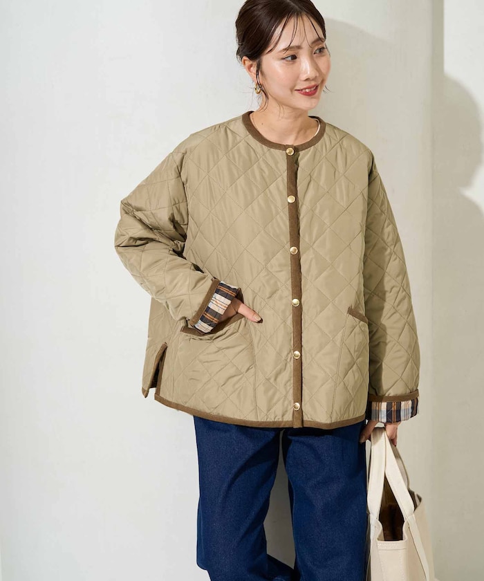 キルティング ノーカラー ジャケット【限定展開】