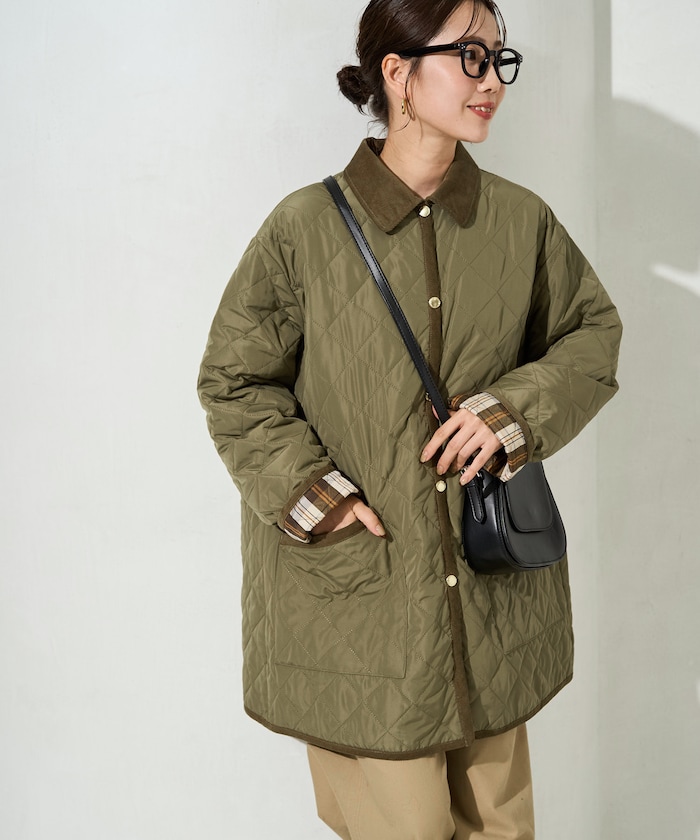 キルティング コーデュロイ 襟 ロングコート【限定展開】
