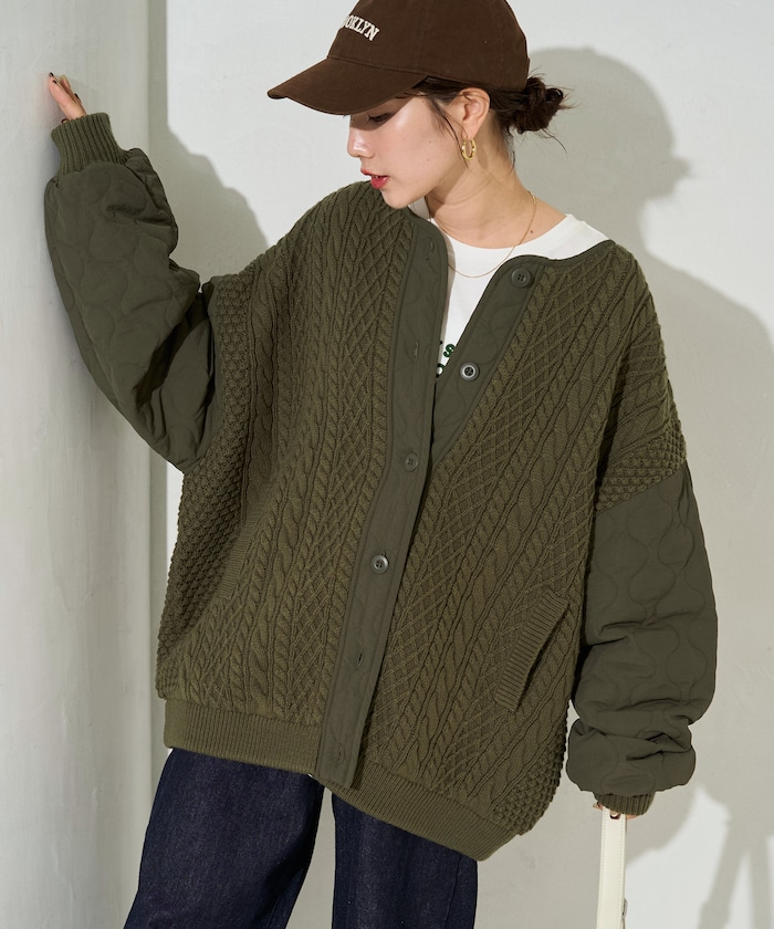 ニット 布帛 ドッキング 切り替え アウター【限定展開】