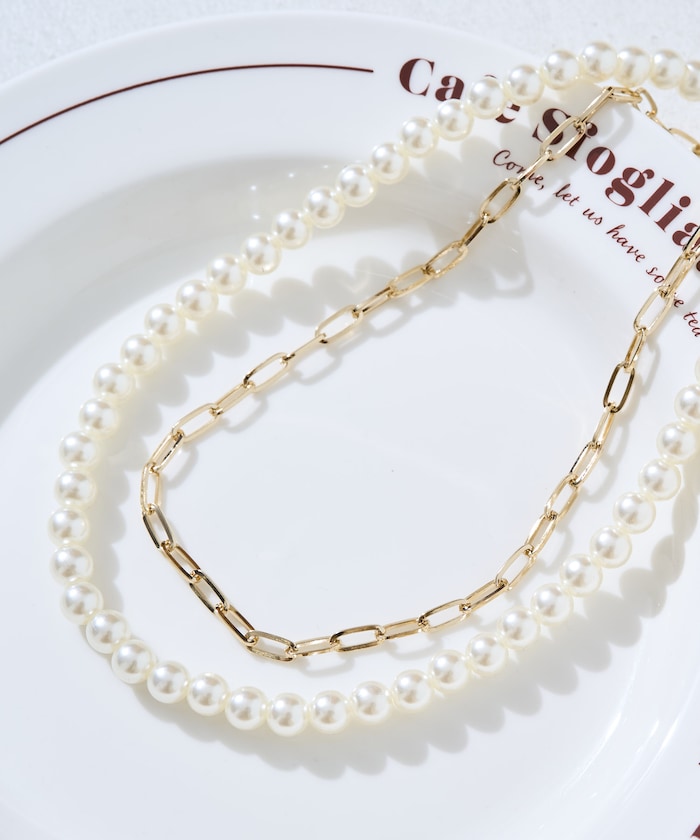 樹脂×メタル 2連 ショート ネックレス【限定展開】