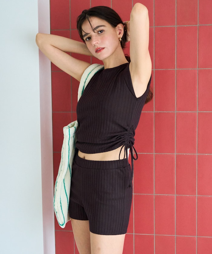 サイド 紐 ギャザー タンク 2セット 水着(トップス・パンツ)【限定展開】