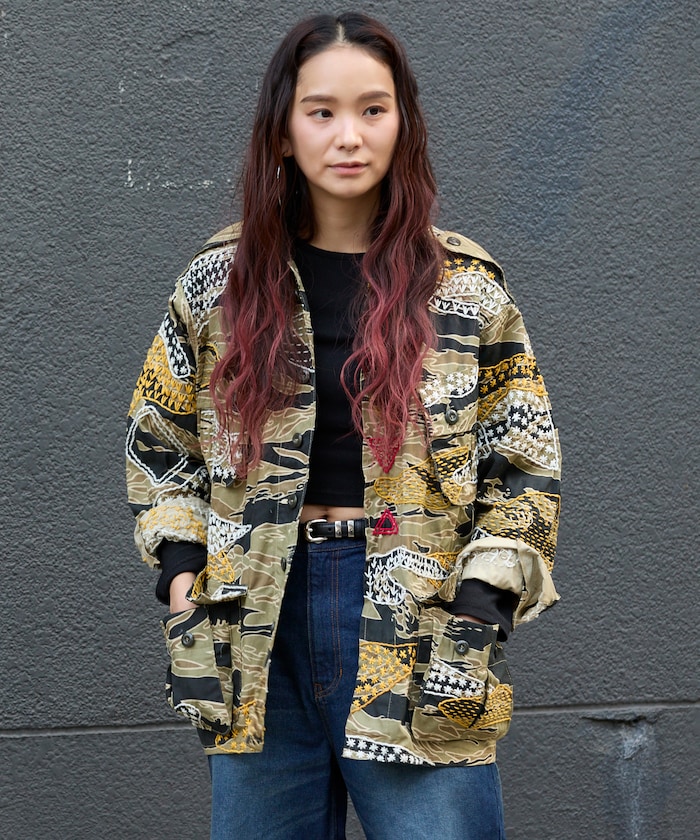 Vintageハンドステッチ リメイク ミリタリーシャツ迷彩