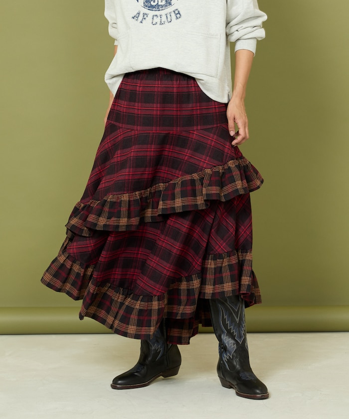 ネルチェック アシメ フリルスカート