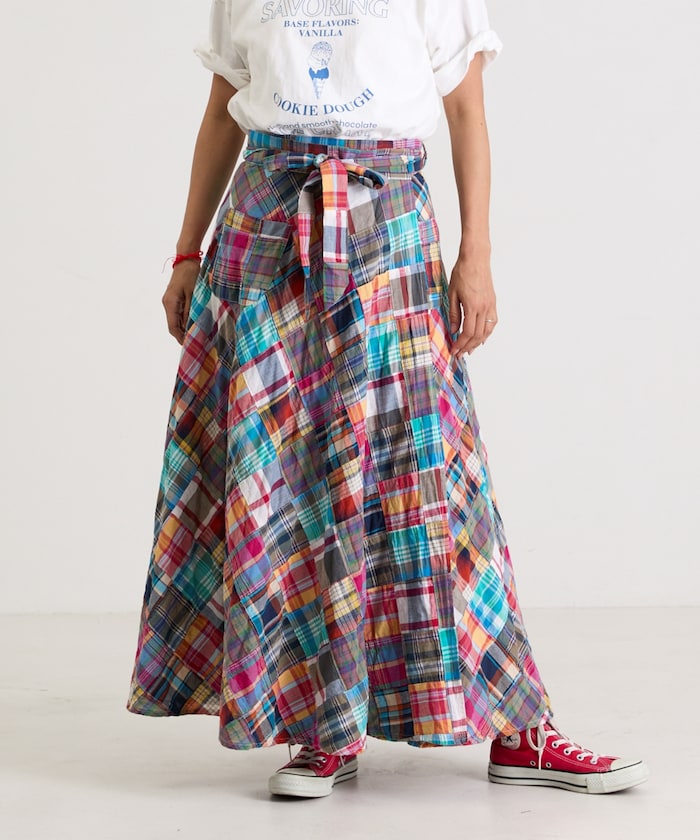 インドパッチワークチェック巻きスカート