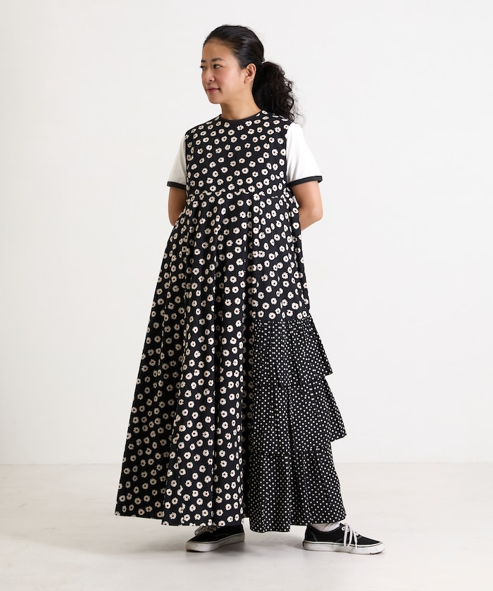 アシメティアードワンピース