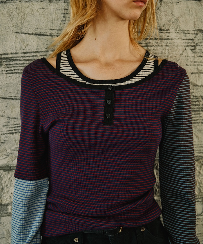 Healthknit 細 ボーダー タンク Tシャツ SET