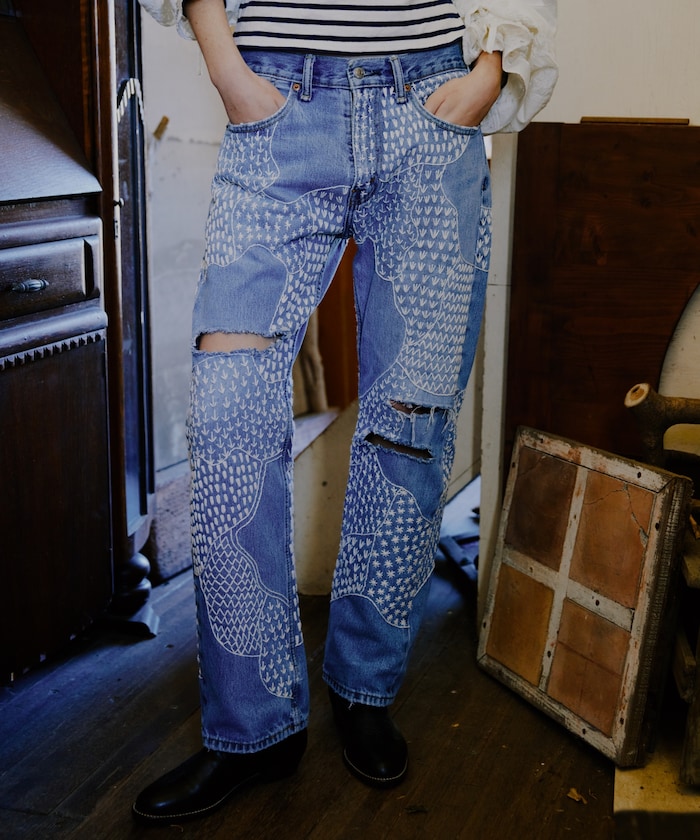 Vintageハンドステッチ リメイク デニムパンツ