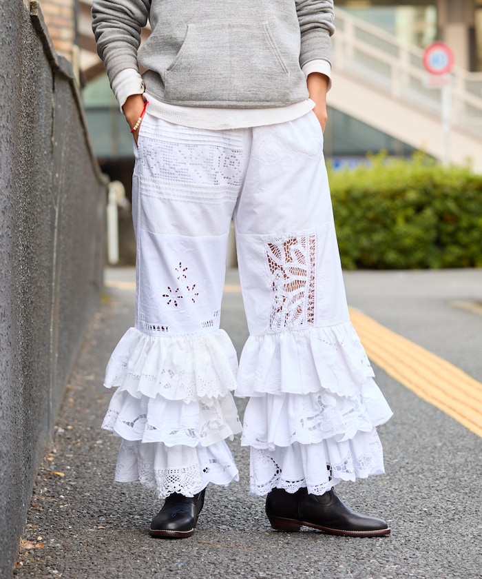 vintageレーステーブルクロス リメイクイージーパンツ