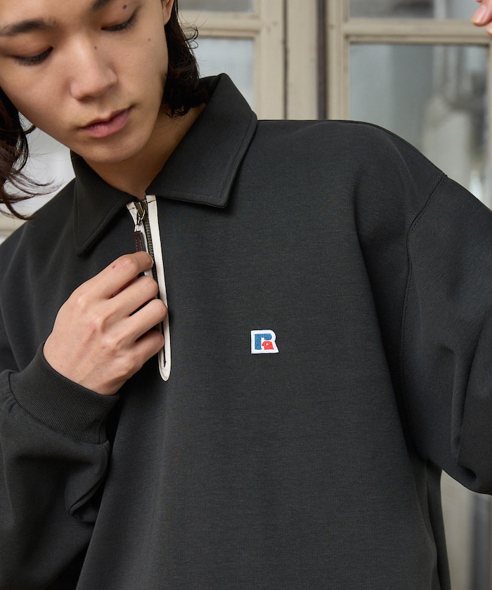 別注 ワンポイント ハーフジップ ポロカラー ダンボールスウェット 限定展開