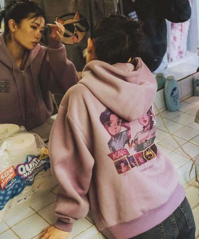 マリマリマリー×PUBLUX かなめvsレイジ プリントジップスウェットパーカー/裏起毛 【限定展開】