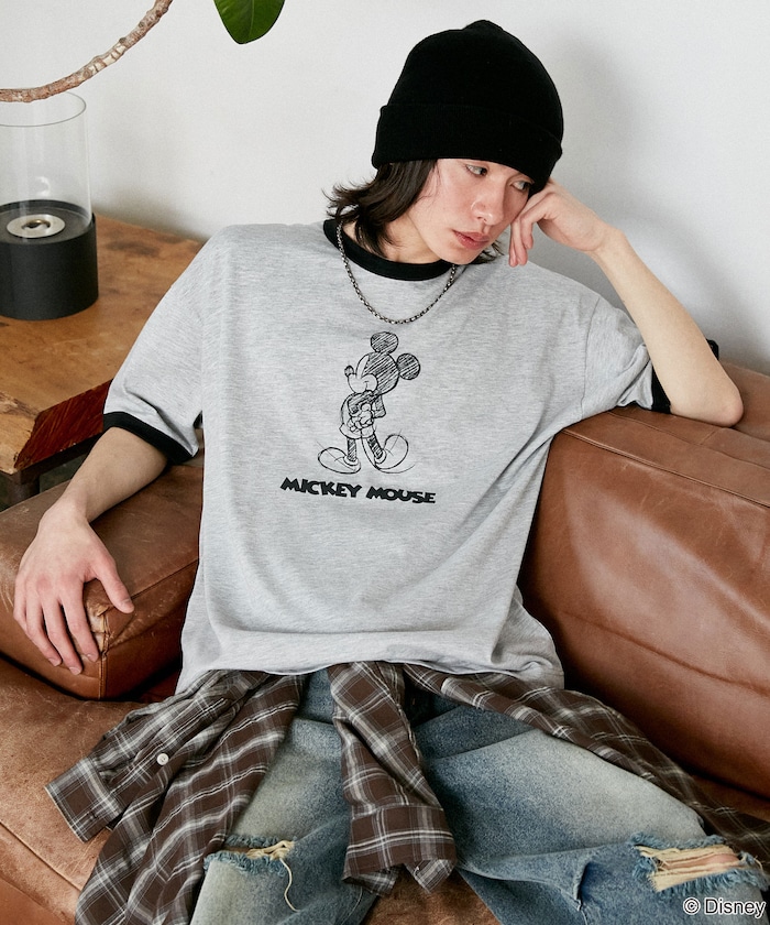 ＜機能性素材＞Mickey Mouse/ミッキーマウス/ スケッチ リンガーTシャツ　限定展開