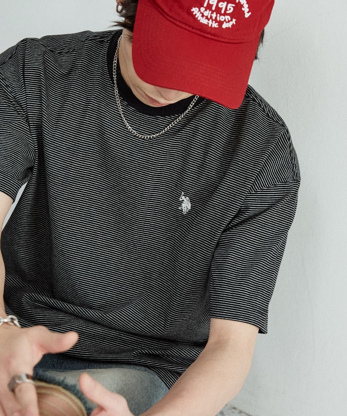 ＜接触冷感・吸水速乾＞別注 ワンポイント 刺繍 ボーダー Tシャツ　限定展開