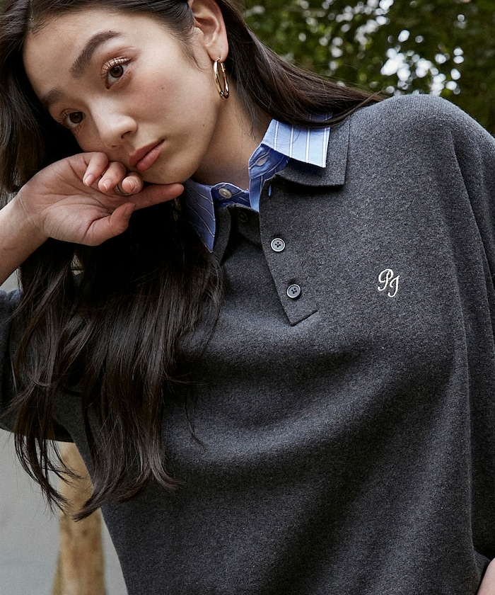 ワンポイント 襟付き ニット ポロシャツ　限定展開