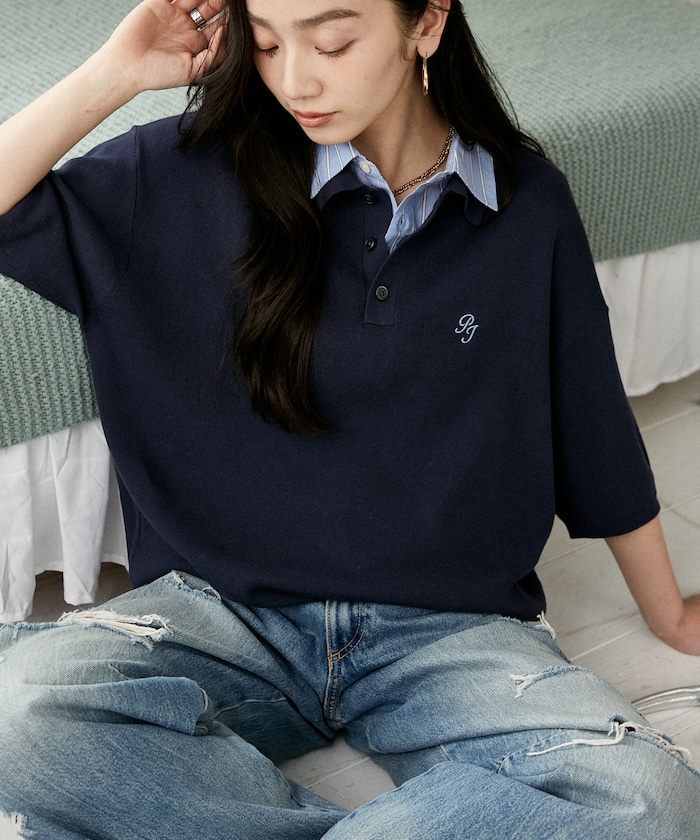 FREAK'S STOREのワンポイント 襟付き ニット ポロシャツ　限定展開