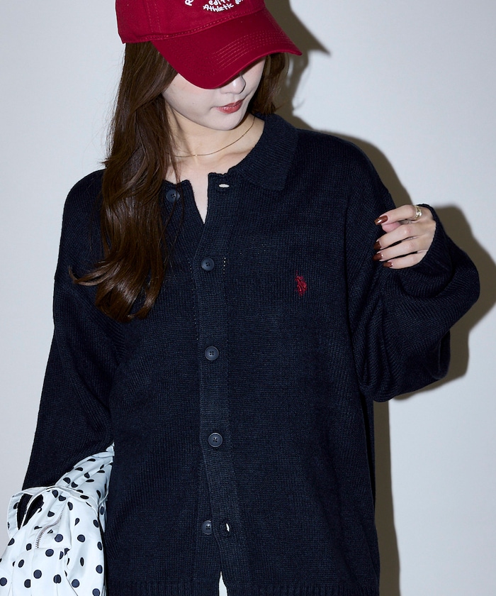 別注 ワンポイント刺繍 ポロニットカーディガン　限定展開