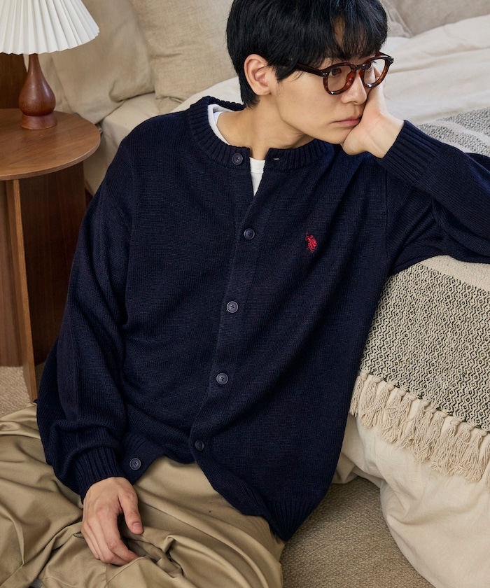 別注 ワンポイント刺繍クルーネックニットカーディガン　限定展開