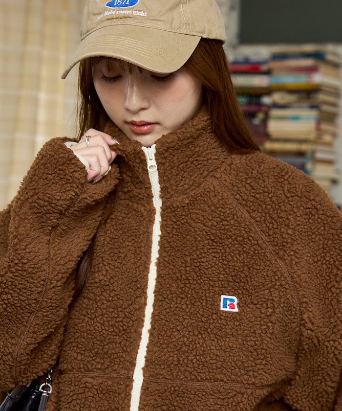 別注 ロゴワンポイント スタンドカラー ボア フリースジャケット
