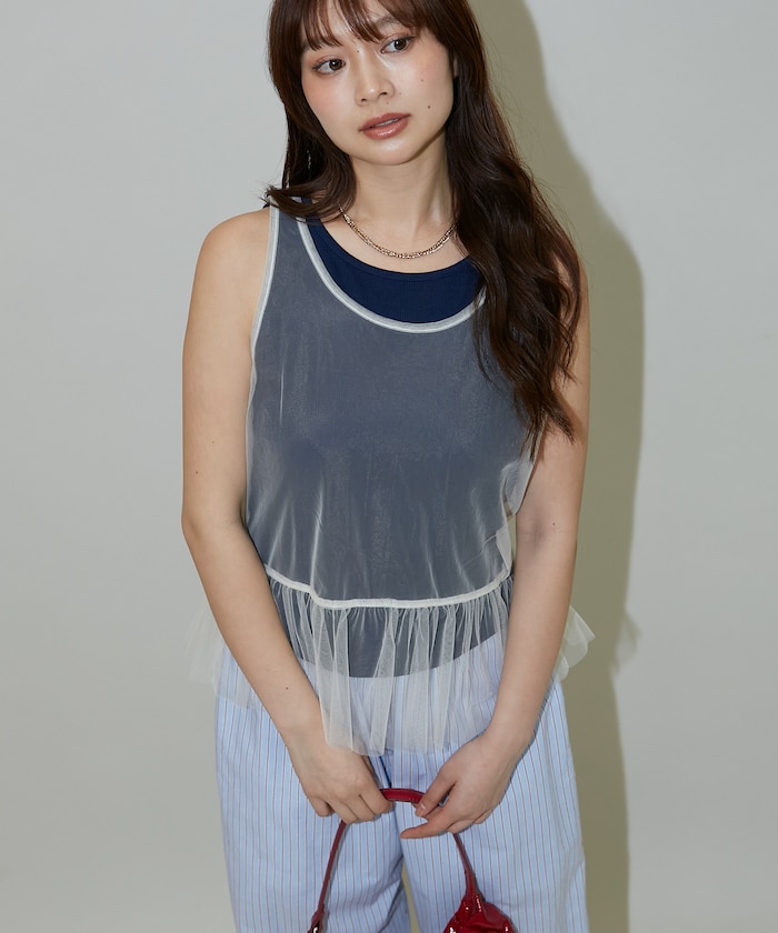 匿名配送・チュールレイヤードタンク PUBLUX/＜セットアイテム＞チュール レイヤード タンクトップ 限定展開
