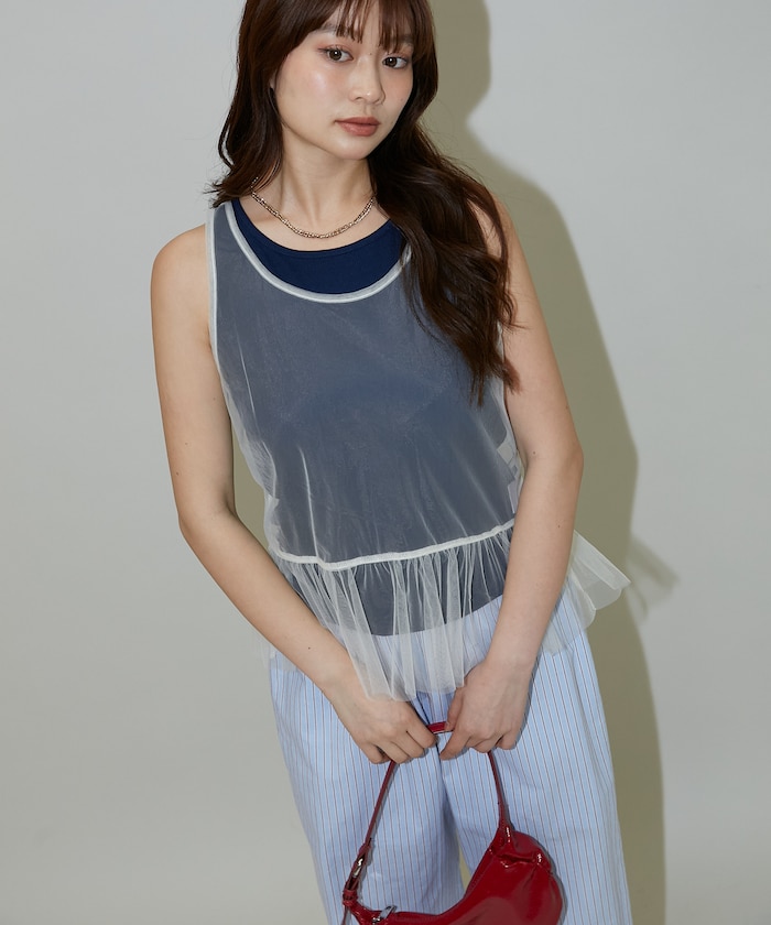 匿名配送・チュールレイヤードタンク セール】【apres jour clair】チュールレイヤードタンク（タンクトップ