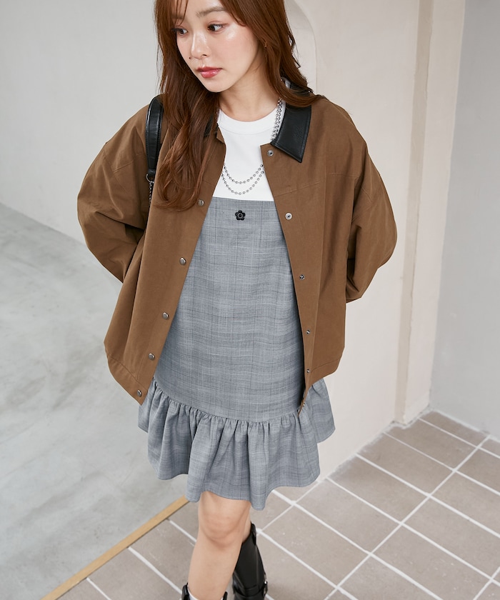 【8月28日 10:00販売開始】別注 ベロア リボン チェック ミニ キャミソール ワンピース　限定展開