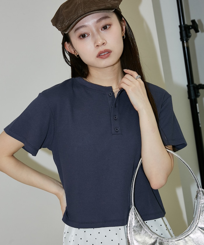 ライト ワッフル ヘンリーネック Tシャツ　限定展開