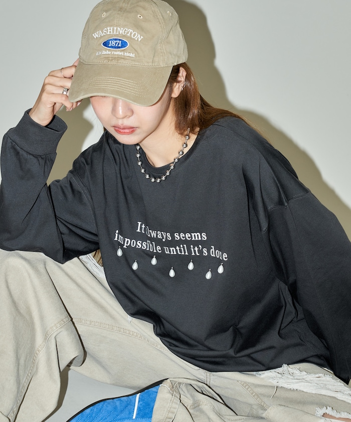 雫 パール 付き ロゴ刺繍 BIGロンT　限定展開