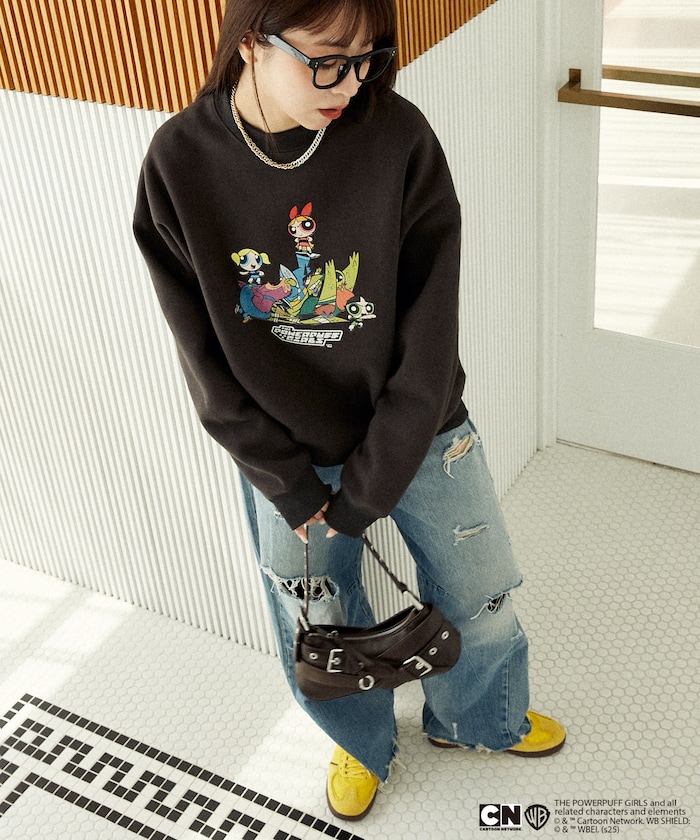 NEWJEANS パワーパフガールズ スウェット Lサイズ NewJeans x パワーパフガールズ パーカー スウェットシャツ黒L
