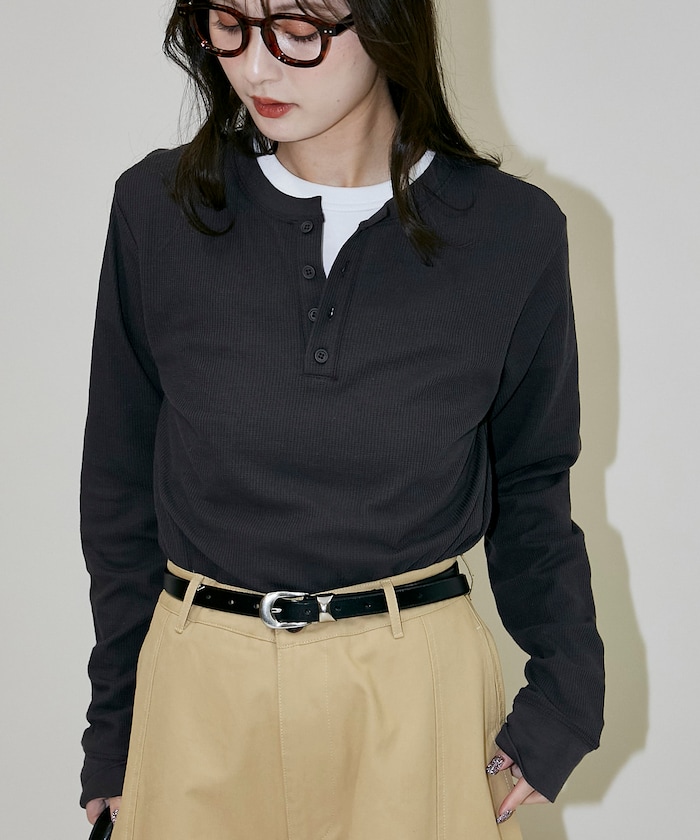 ライト ワッフル ヘンリーネック ロンT　限定展開