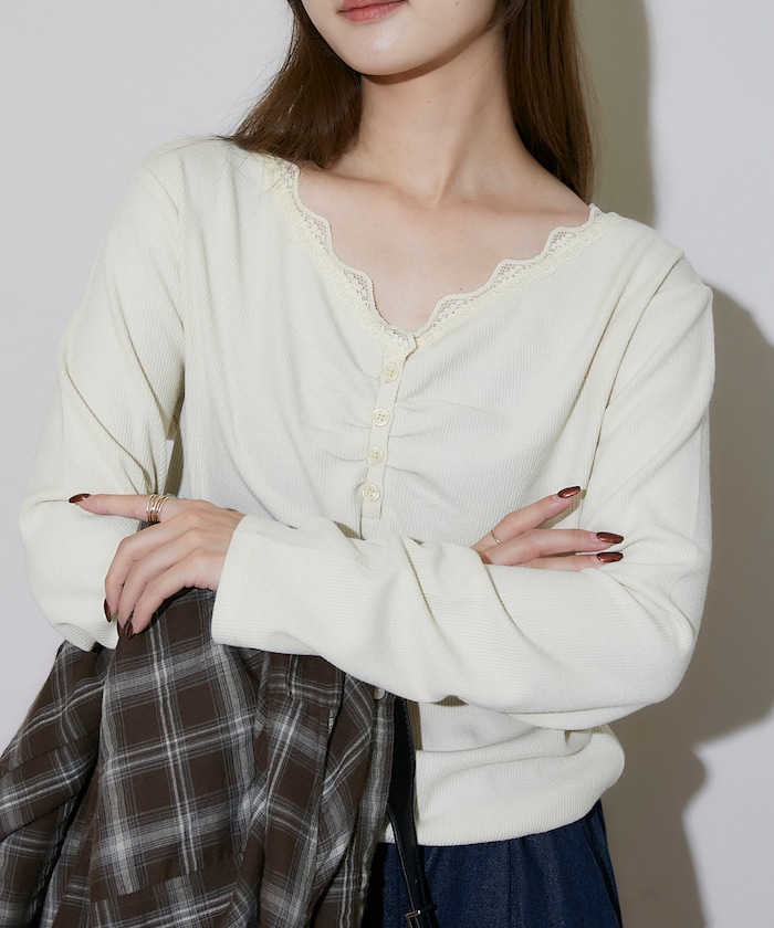 ヘンリーネック レース ロンT 限定展開