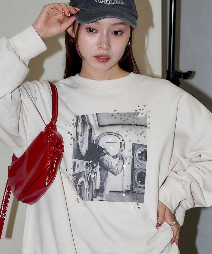 ヴィンテージフォト スター箔プリント 裏毛 スウェット　限定展開