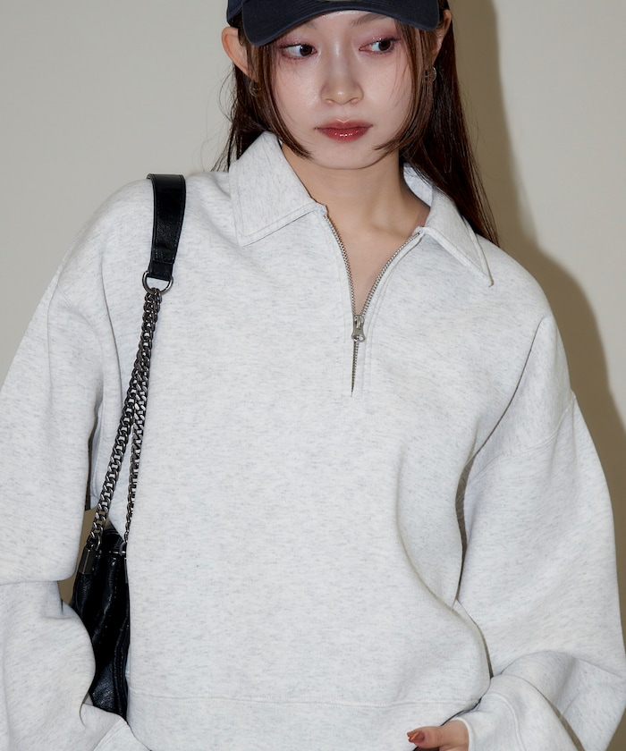 クロップド ハーフジップ 裏起毛 スウェット　限定展開